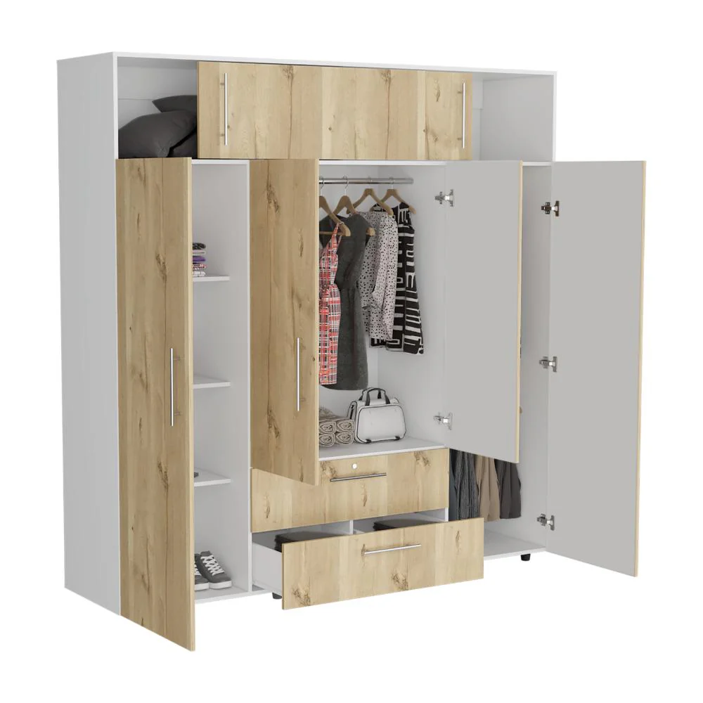 CLOSET BABEL, CAFÉ CLARO Y BLANCO, CON CUATRO PUERTAS ABATIBLES Y CUATRO CAJONES MULTIUSOS - Image 2