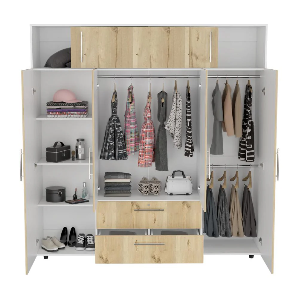 CLOSET BABEL, CAFÉ CLARO Y BLANCO, CON CUATRO PUERTAS ABATIBLES Y CUATRO CAJONES MULTIUSOS - Image 4