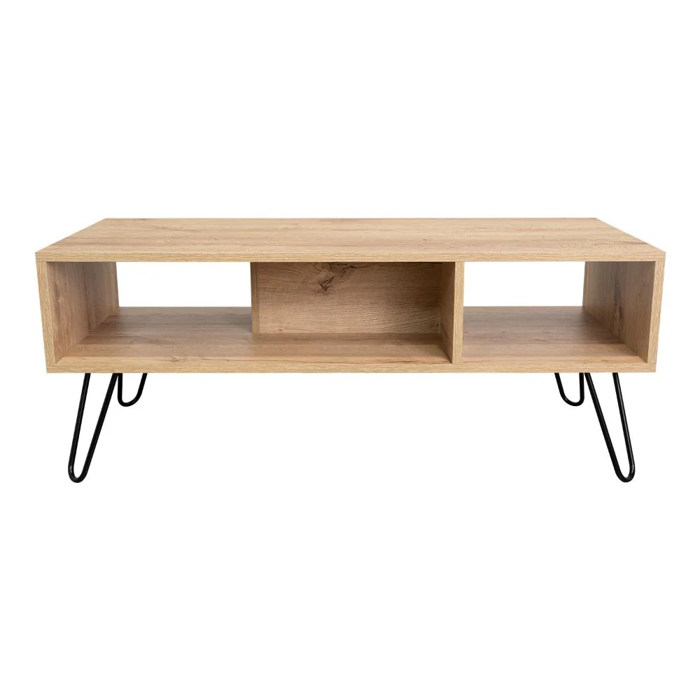 MESA DE CENTRO LARA, CAFÉ CLARO, CON AMPLIO ESPACIO Y PATAS DE ACERO