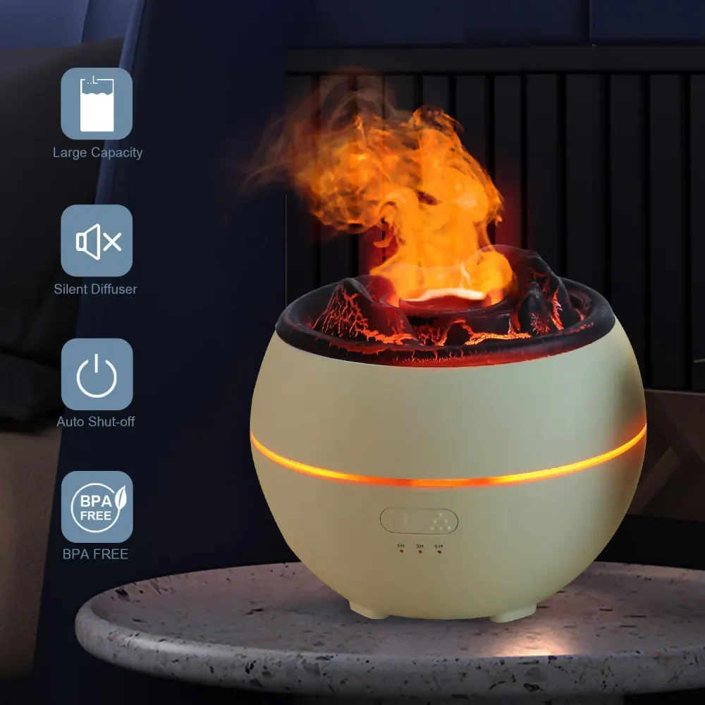 DIFUSOR AROMÁTICO VOLCÁN EFECTO LAVA FUEGO HUMIDIFICADOR MADERA - Image 4