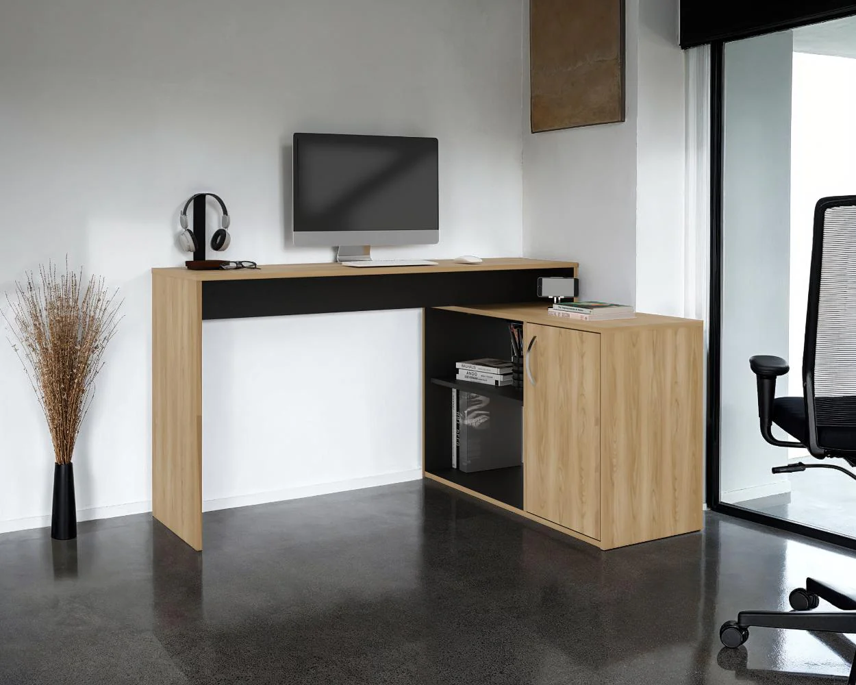 ESCRITORIO AXIS ECO, FRESNO EUROPEO Y WENGUE, CON AMPLIO ESPACIO DE TRABAJO - Image 5