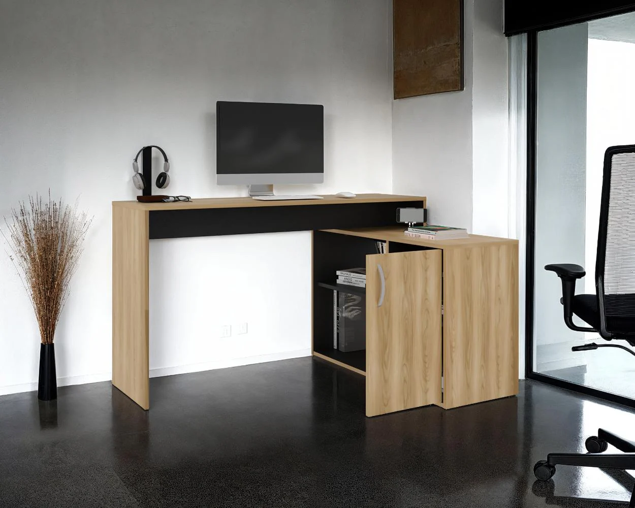 ESCRITORIO AXIS ECO, FRESNO EUROPEO Y WENGUE, CON AMPLIO ESPACIO DE TRABAJO - Image 6
