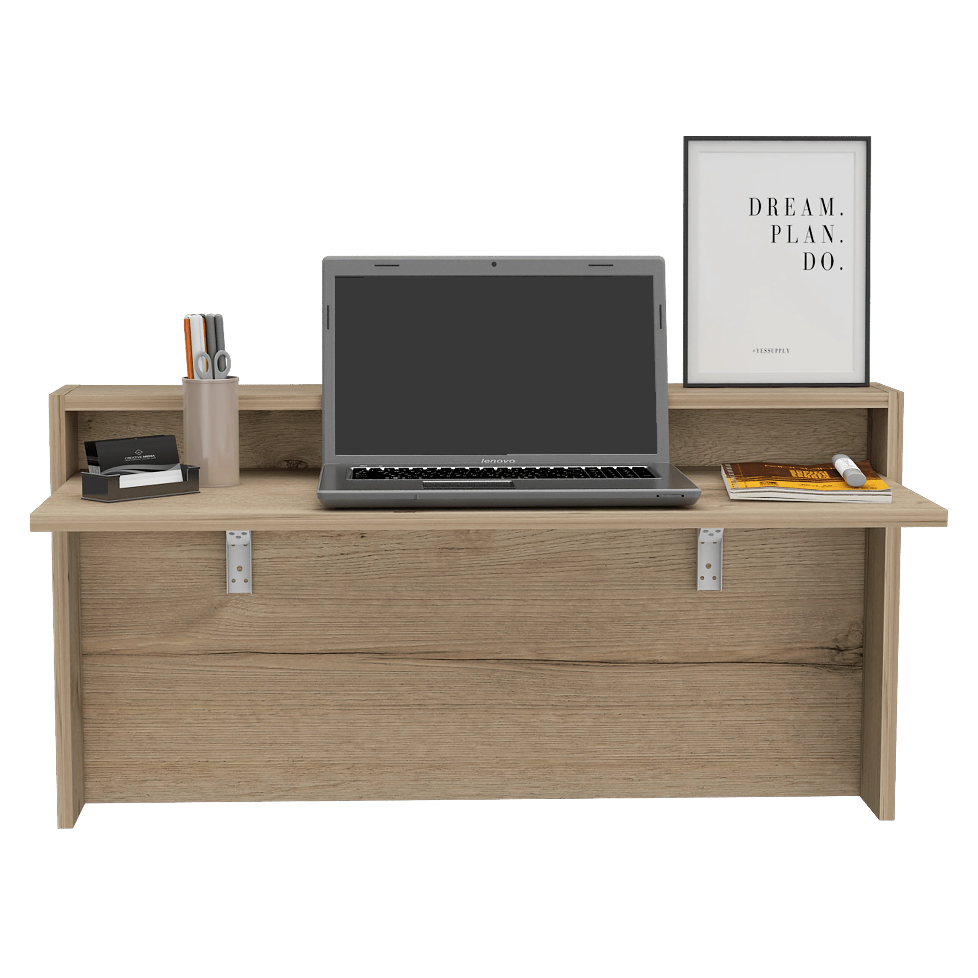 ESCRITORIO COLGANTE FRELLO, CAFÉ CLARO, CON ESPACIO PARA ARTÍCULOS DE ESTUDIO - Image 2