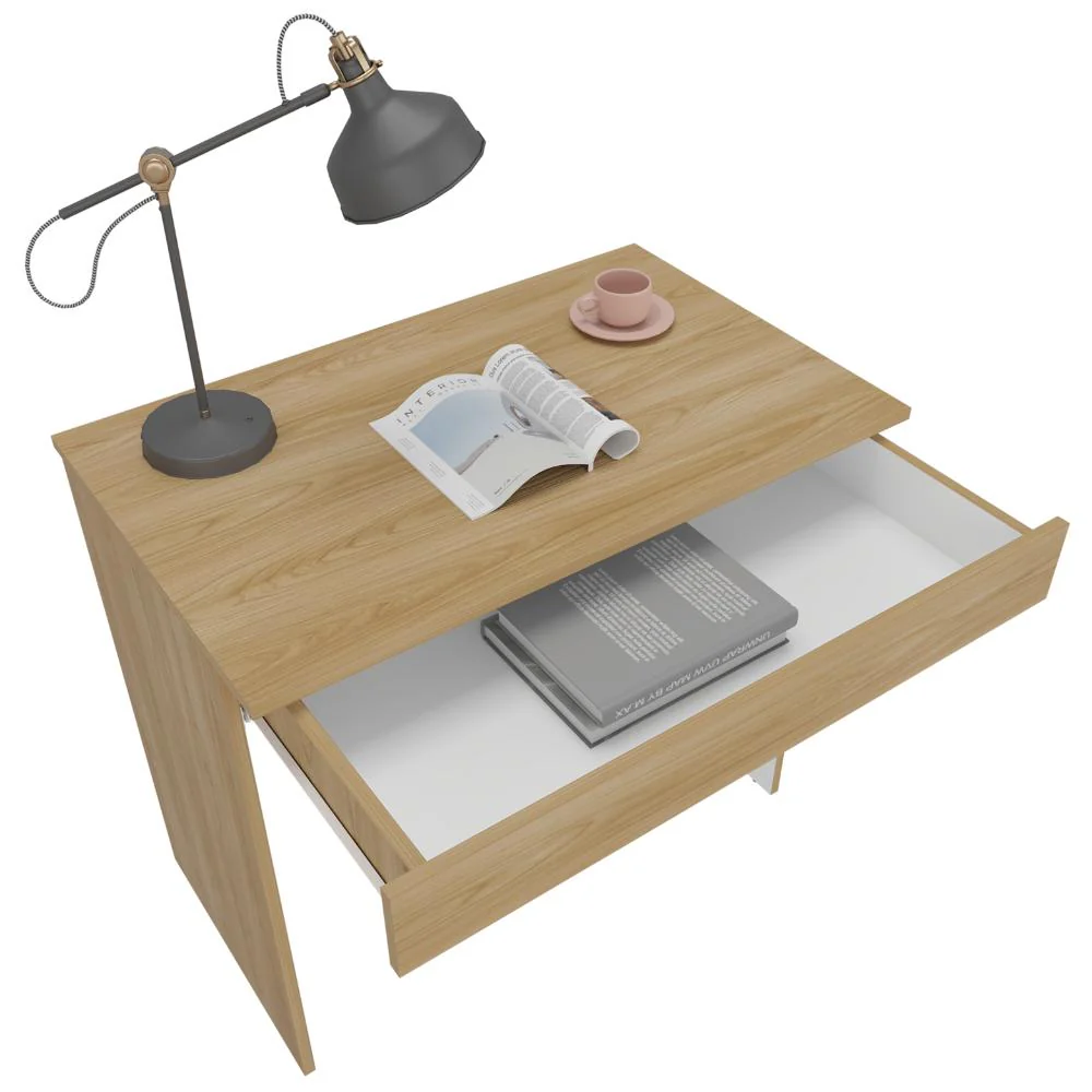ESCRITORIO COLIMA, FRESNO EUROPEO Y BLANCO, CON ENTREPAÑOS Y CAJON - Image 4
