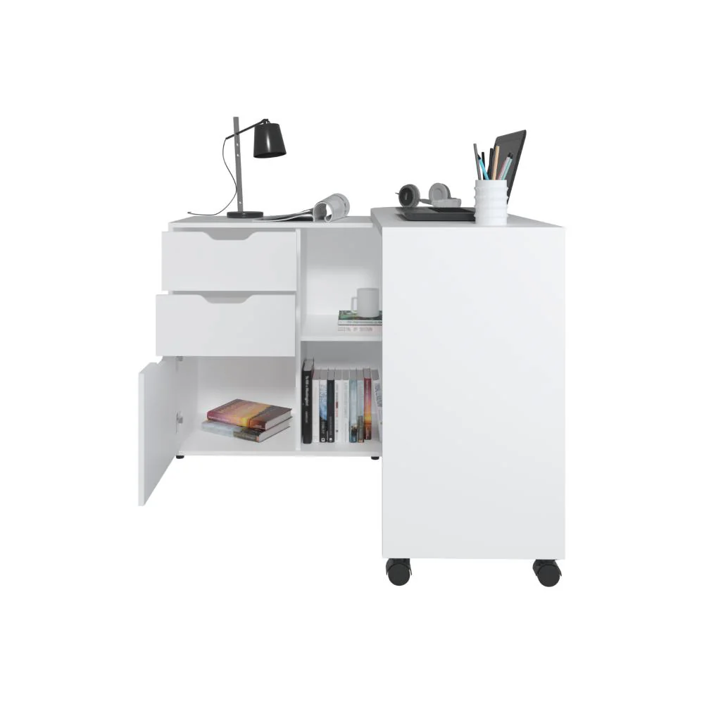 Escritorio En L , Blanco Duqueza, con Rodachines Para Fácil Desplazamiento ZF - Image 2