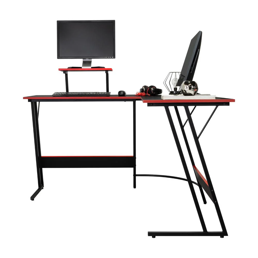 ESCRITORIO GAMER EN L, NEGRO Y ROJO, CUENTA CON ESPACIO PARA MAS DE UNA PANTALLA - Image 3