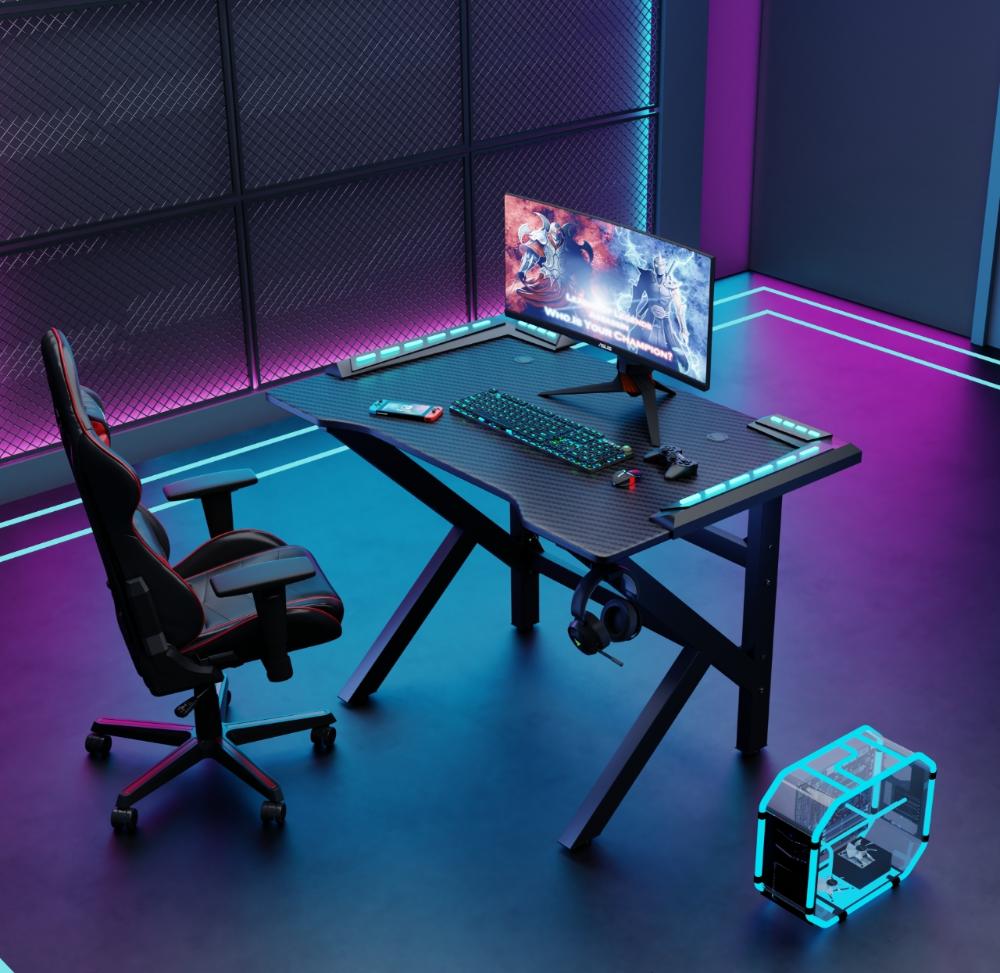 ESCRITORIO GAMER GALACTIC, NEGRO, ESTRUCTURA METALICA Y LUZ LED