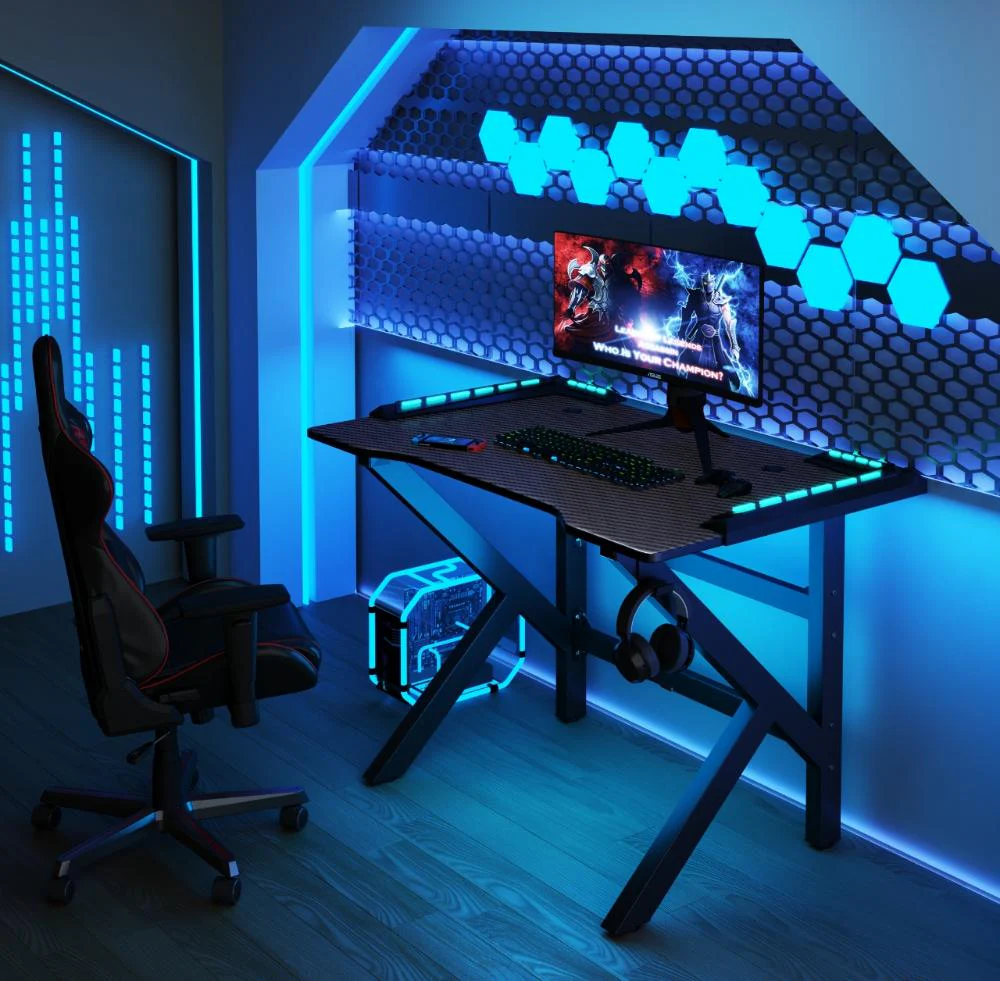 ESCRITORIO GAMER GALACTIC, NEGRO, ESTRUCTURA METALICA Y LUZ LED - Image 2