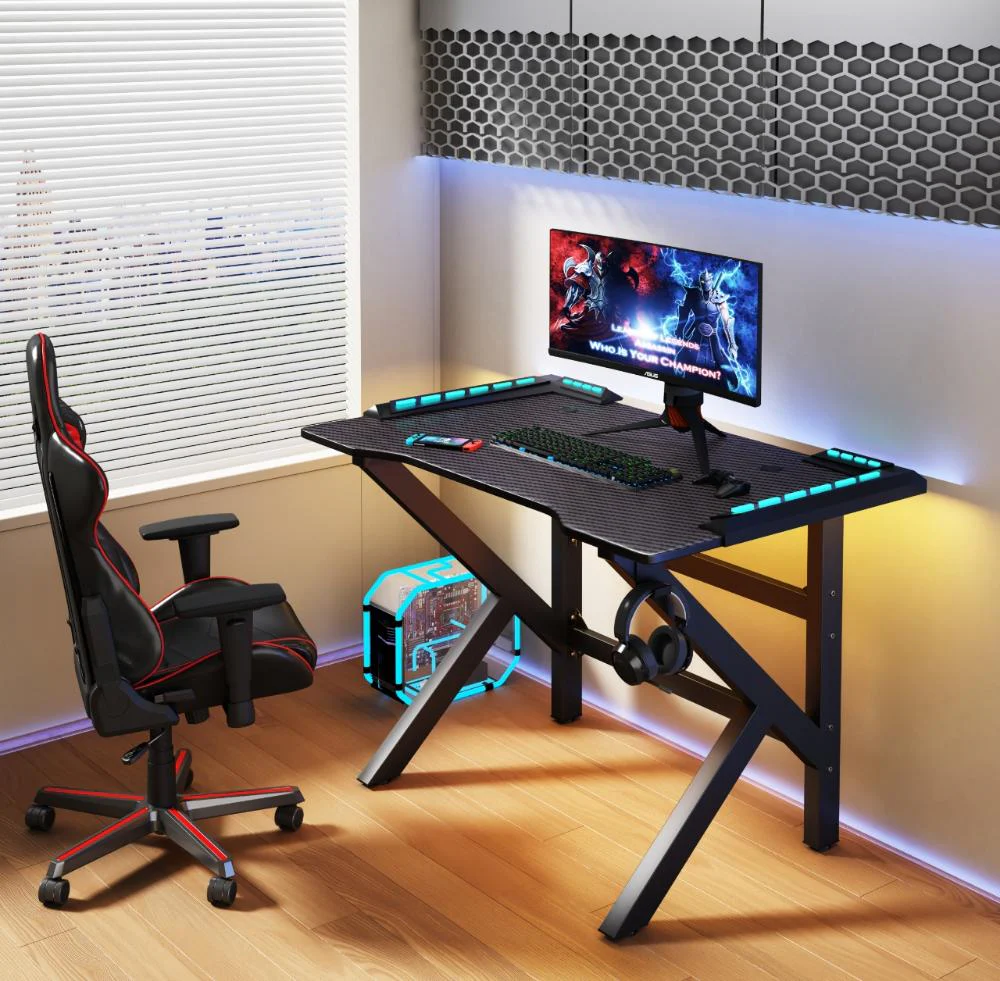 ESCRITORIO GAMER GALACTIC, NEGRO, ESTRUCTURA METALICA Y LUZ LED - Image 3