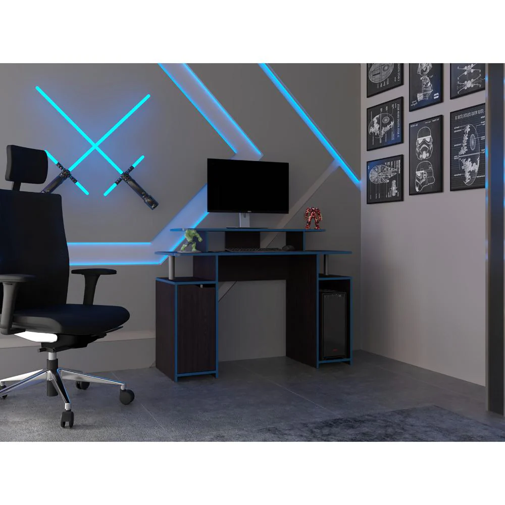 ESCRITORIO GAMER KEIN 2, WENGUE Y AZUL, CON ESPACIO ADICIONAL PARA PANTALLAS ZF - Image 2