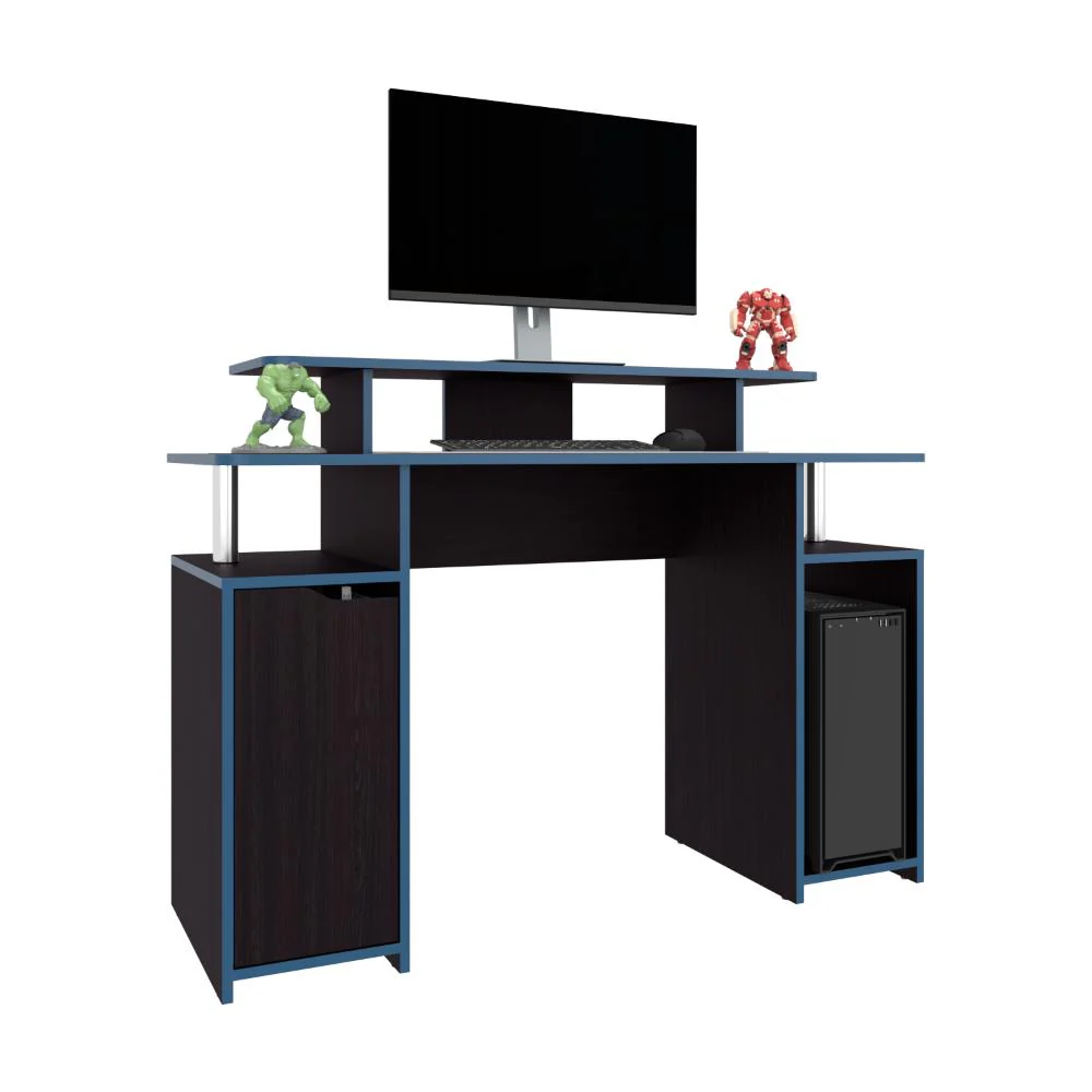 ESCRITORIO GAMER KEIN 2, WENGUE Y AZUL, CON ESPACIO ADICIONAL PARA PANTALLAS ZF - Image 3