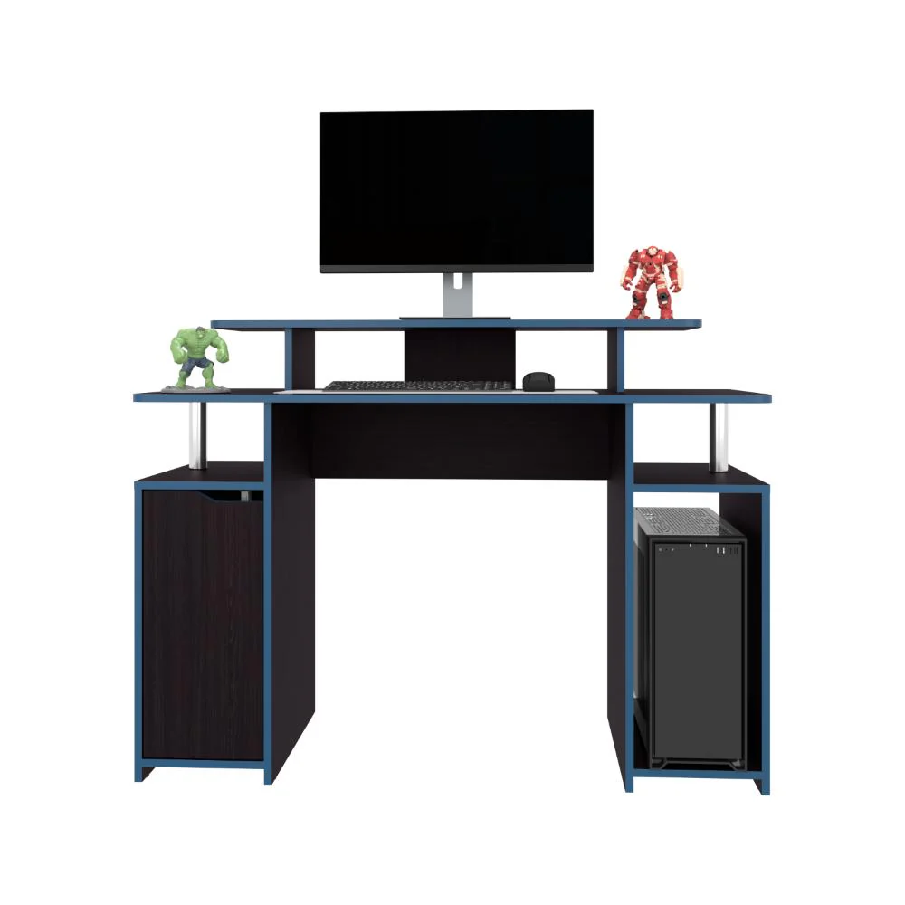 ESCRITORIO GAMER KEIN 2, WENGUE Y AZUL, CON ESPACIO ADICIONAL PARA PANTALLAS ZF - Image 4