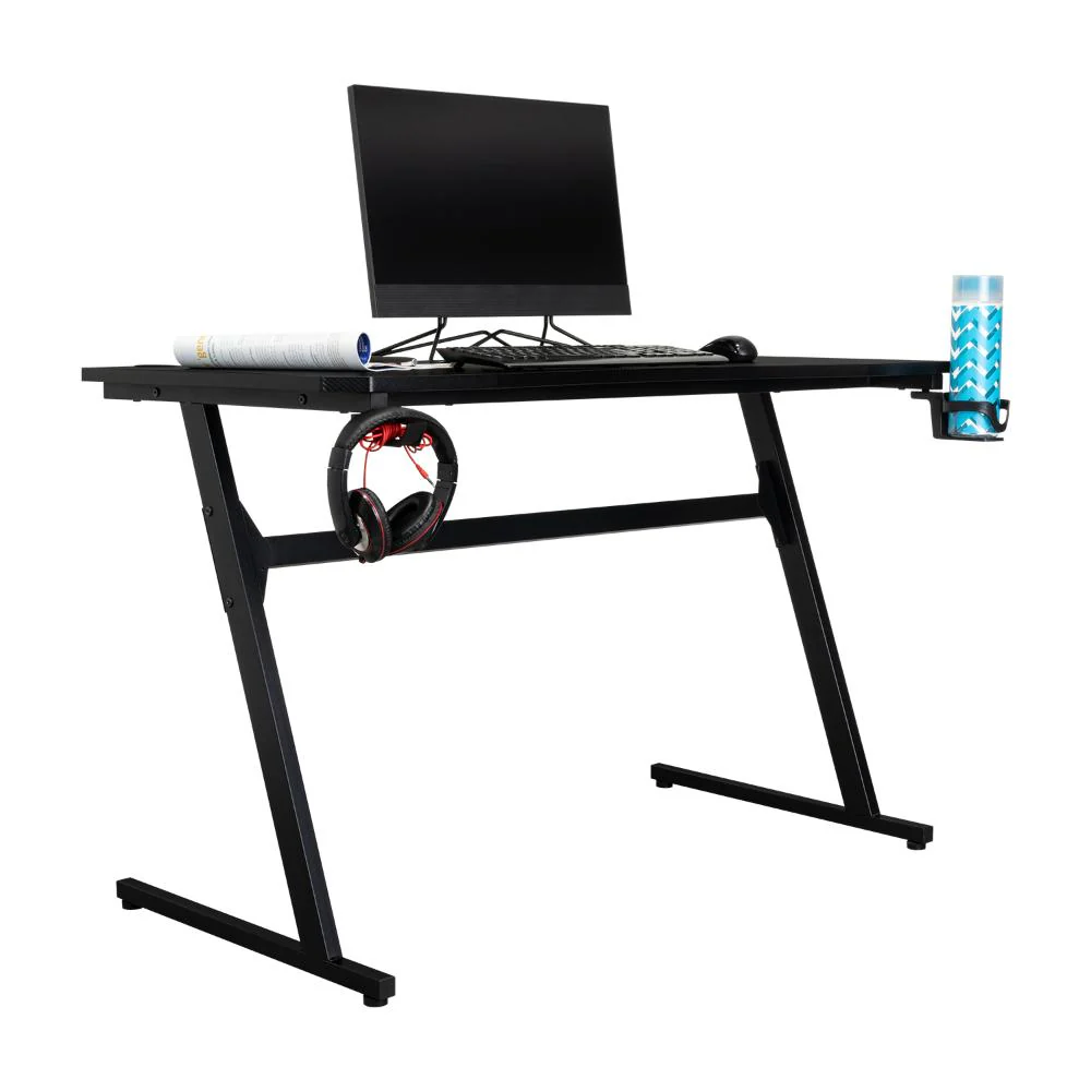 ESCRITORIO GAMER RACER, WENGUE, CON TUBOS DE METAL Y CUBRIMIENTO DE POLVO