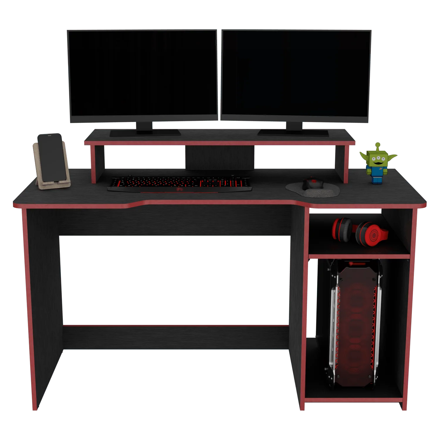 ESCRITORIO GAMER WILLY, WENGUE Y ROJO, CON ESPACIO ADICIONAL PARA PANTALLAS - Image 3