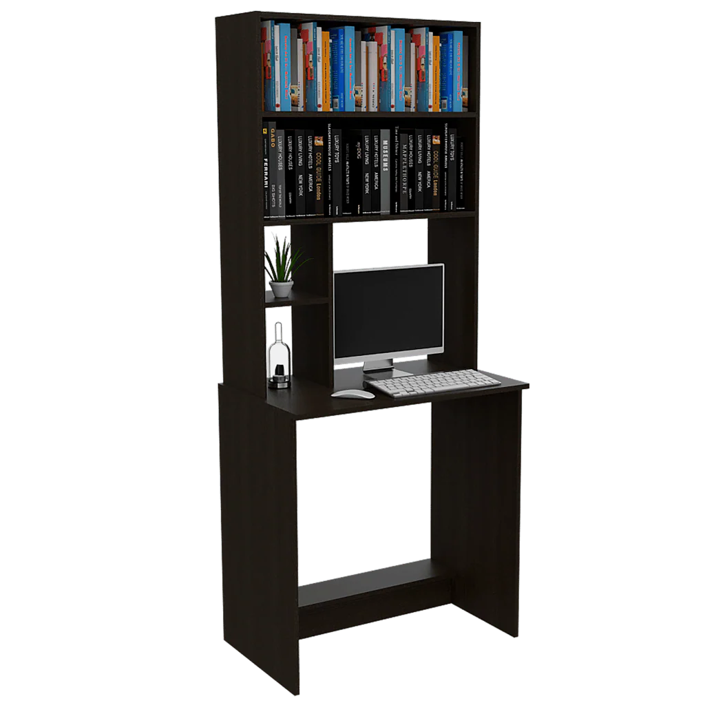 ESCRITORIO LÍRICO, WENGUE, CON BIBLIOTECA SUPERIOR