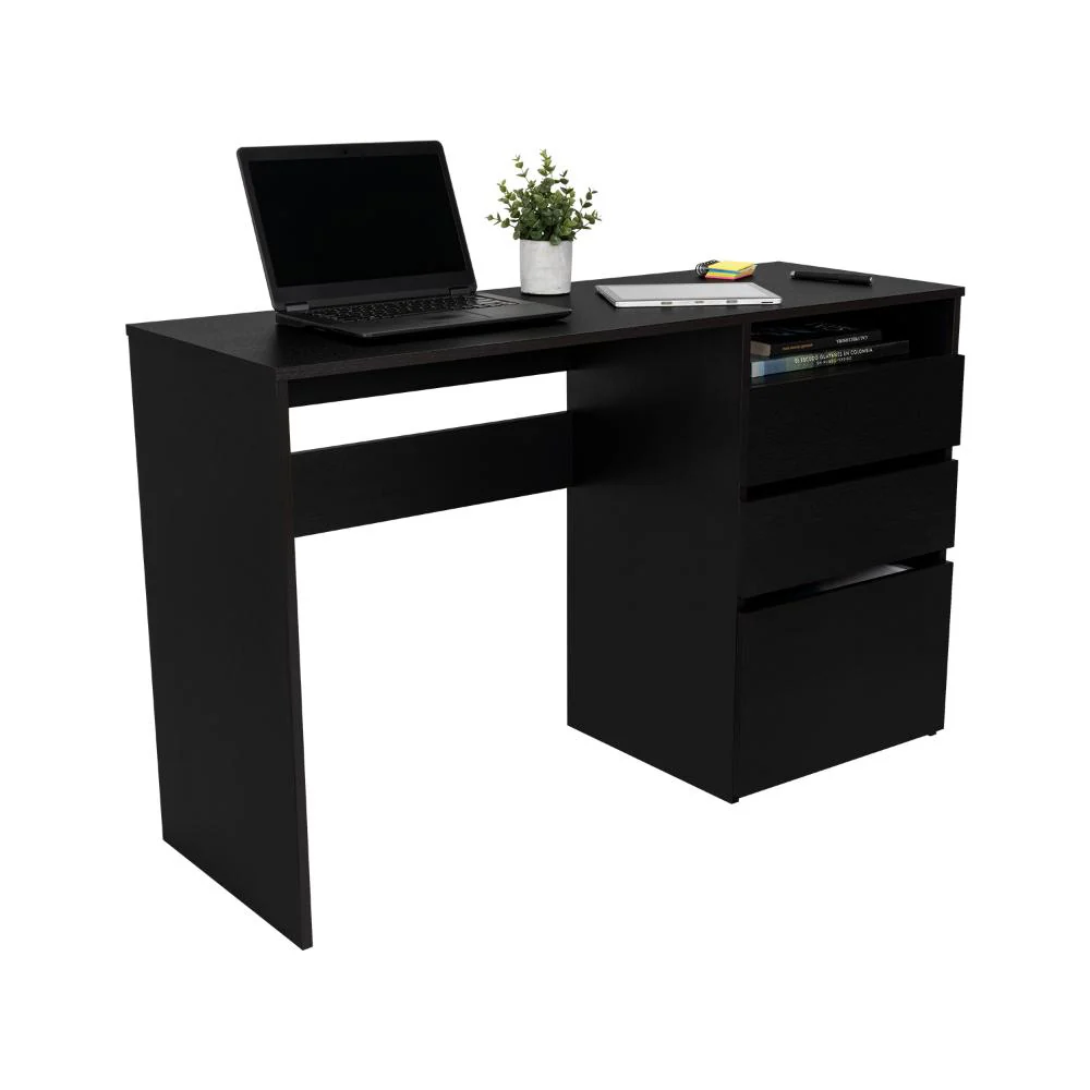 ESCRITORIO VENUS, WENGUE, CON DOS CAJONES MULTIUSOS Y UN CAJÓN ARCHIVADOR ADICIONAL