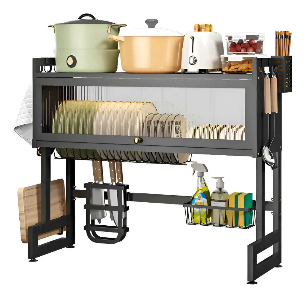 ESCURRIDOR PLATOS COCINA CON GABINETE COLOR NEGRO