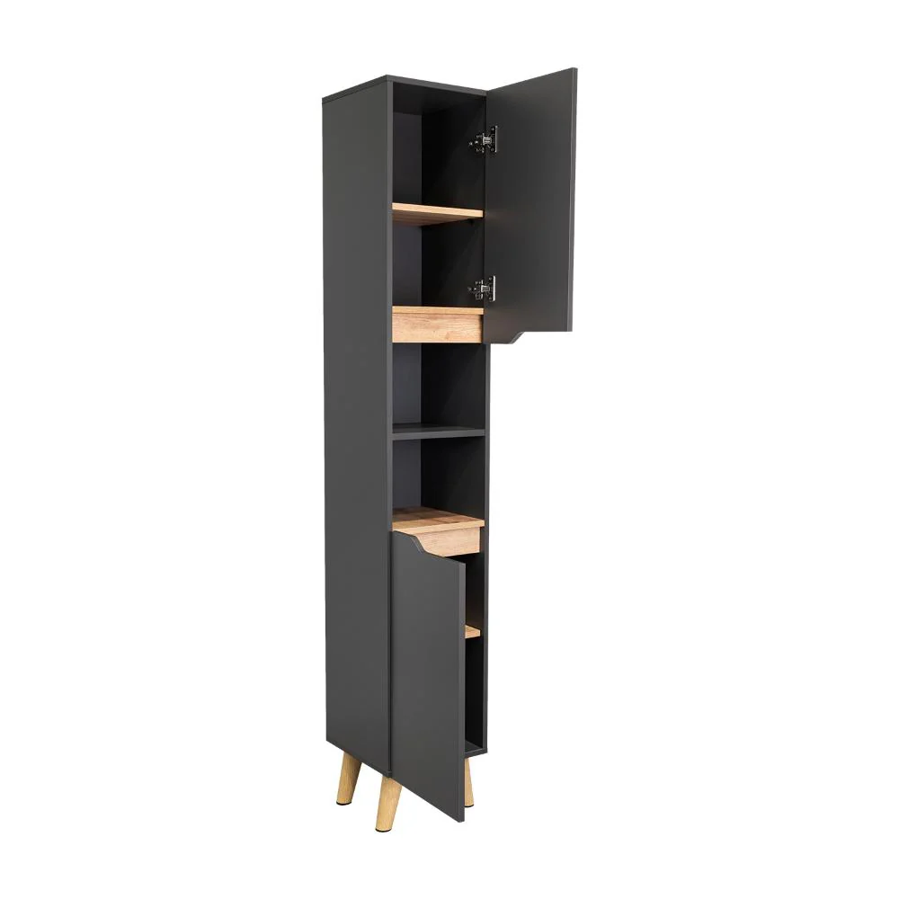ESTANTERIA DE BAÑO VICENT, PLATA OSCURO Y CAFÉ CLARO, CON DOS PUERTAS ABATIBLES Y ENTREPAÑOS - Image 8