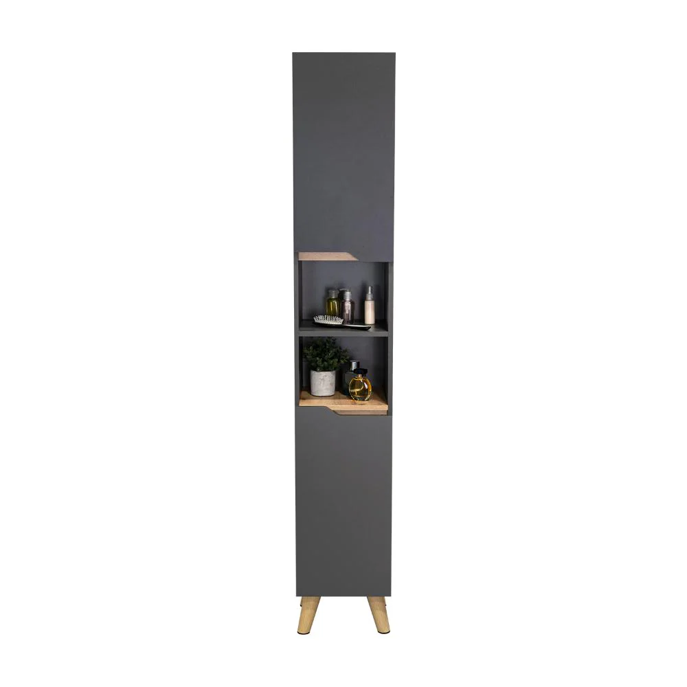 ESTANTERIA DE BAÑO VICENT ALTO, PLATA OSCURO Y CAFÉ CLARO, CON DOS PUERTAS ABATIBLES Y ENTREPAÑOS - Image 3