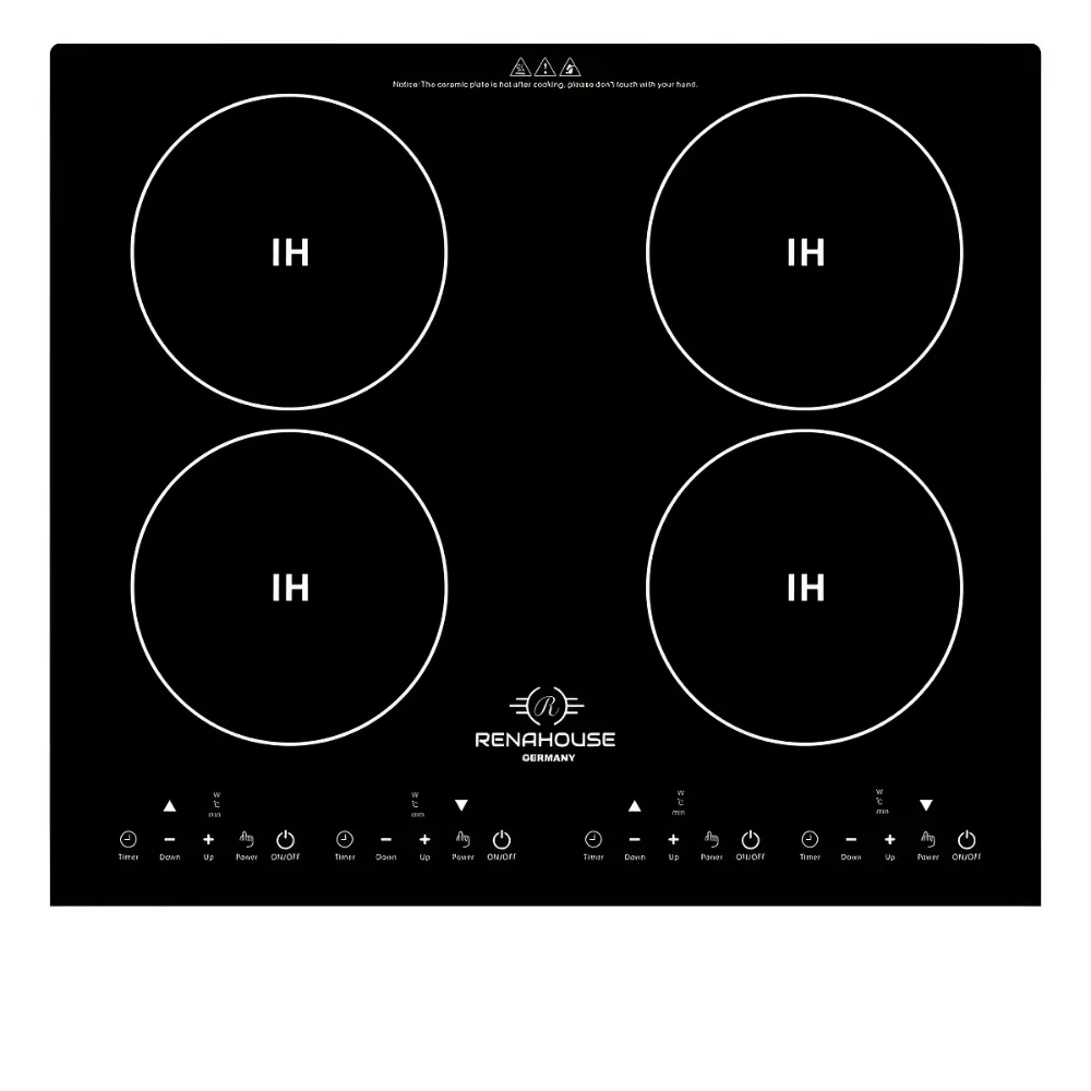 ESTUFA DE INDUCCIÓN 3600W RENAHOUSE GERMANY 4 PUESTOS NEGRO 110V