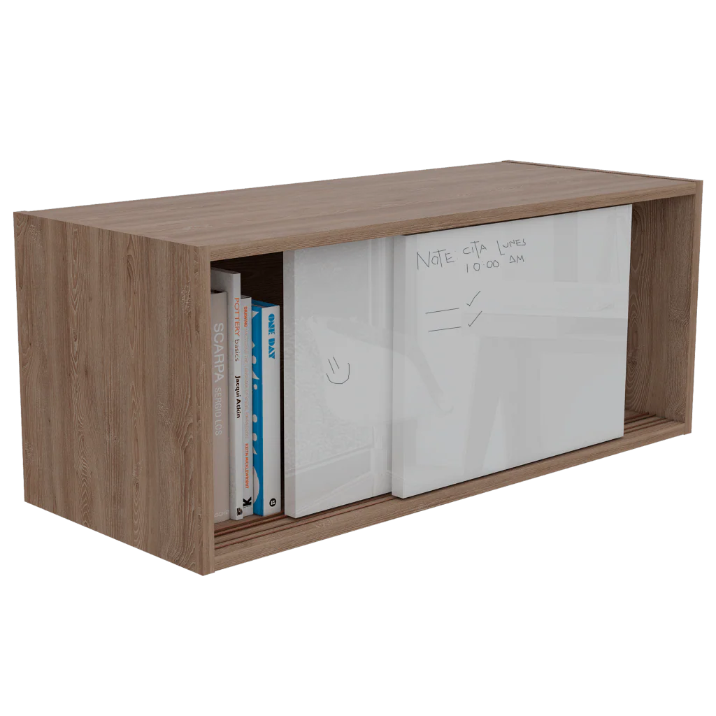 GABINETE AUXILIAR TANIX, MIEL Y BLANCO, CON DOS PUERTAS CORREDIZAS