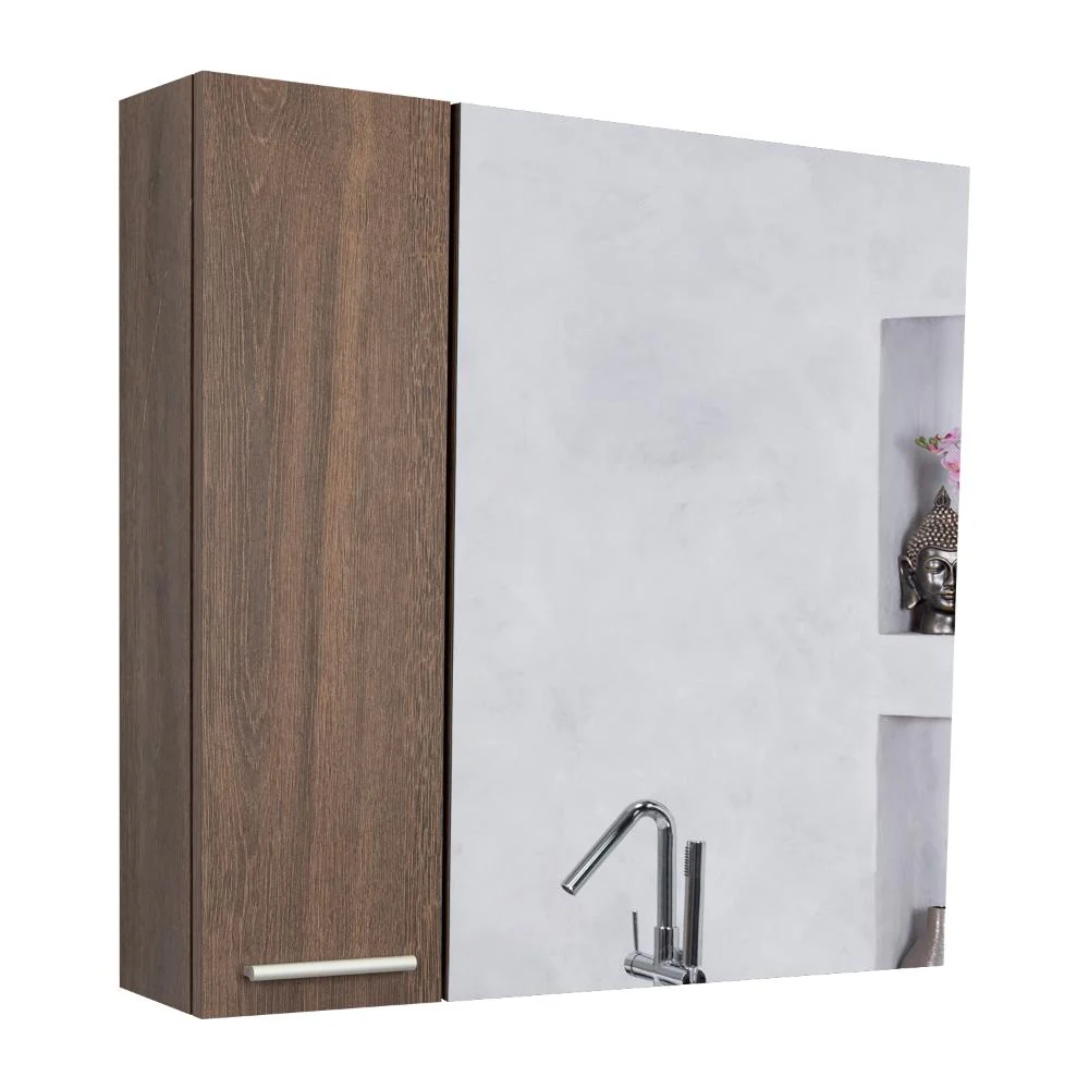 GABINETE DE BAÑO APOLIS, CHOCOLATE, CON PUERTA ESPEJO Y DOS ENTREPAÑOS PARA UBICAR MÚLTIPLES OBJETOS