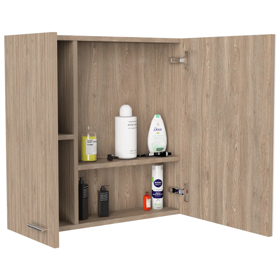 GABINETE DE BAÑO APOLIS, MIEL, CON PUERTA ESPEJO Y DOS ENTREPAÑOS PARA UBICAR MÚLTIPLES OBJETOS - Image 2