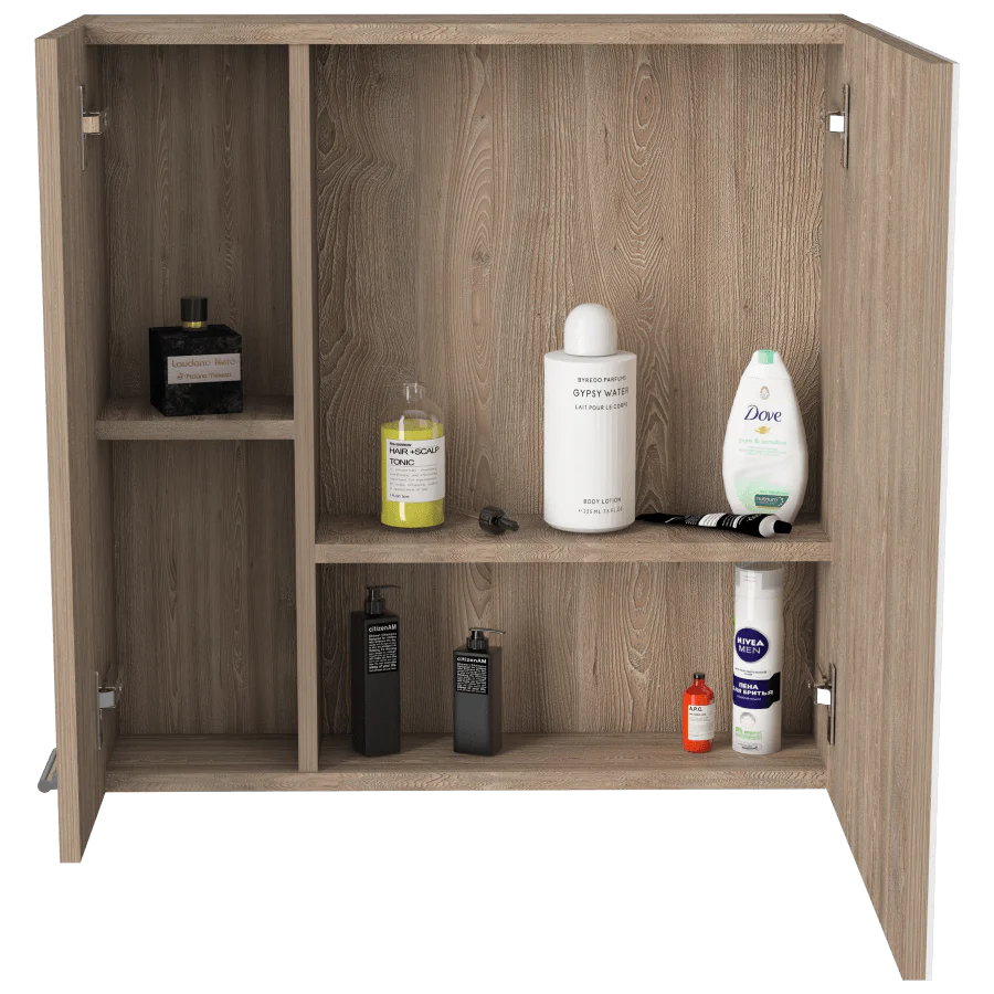 GABINETE DE BAÑO APOLIS, MIEL, CON PUERTA ESPEJO Y DOS ENTREPAÑOS PARA UBICAR MÚLTIPLES OBJETOS - Image 3