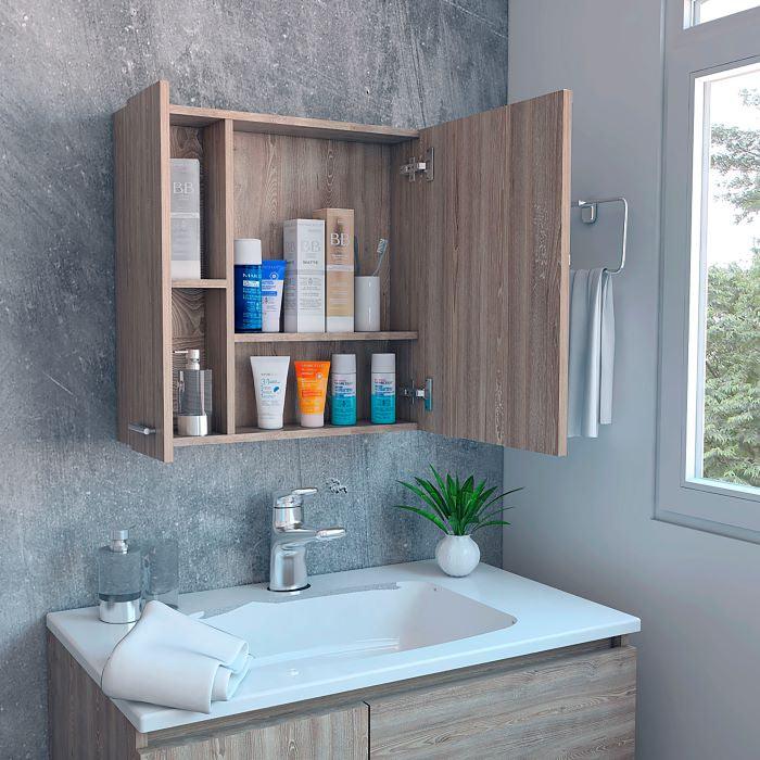 GABINETE DE BAÑO APOLIS, MIEL, CON PUERTA ESPEJO Y DOS ENTREPAÑOS PARA UBICAR MÚLTIPLES OBJETOS - Image 4