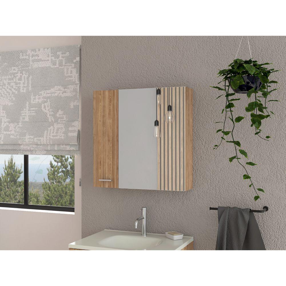 GABINETE DE BAÑO APOLIS, MIEL, CON PUERTA ESPEJO Y DOS ENTREPAÑOS PARA UBICAR MÚLTIPLES OBJETOS   ZF