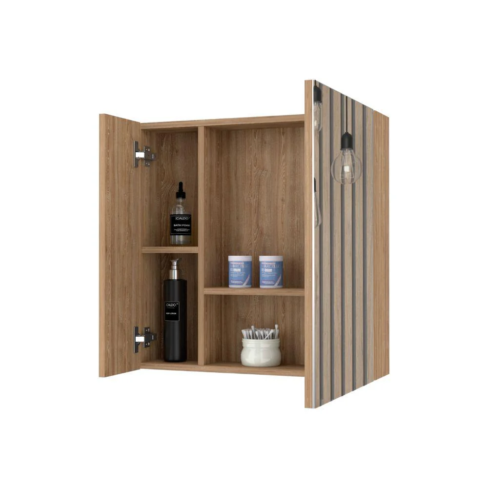 GABINETE DE BAÑO APOLIS, MIEL, CON PUERTA ESPEJO Y DOS ENTREPAÑOS PARA UBICAR MÚLTIPLES OBJETOS   ZF - Image 2