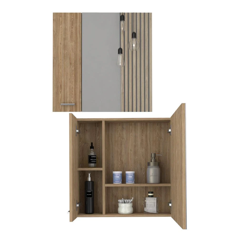 GABINETE DE BAÑO APOLIS, MIEL, CON PUERTA ESPEJO Y DOS ENTREPAÑOS PARA UBICAR MÚLTIPLES OBJETOS    X2