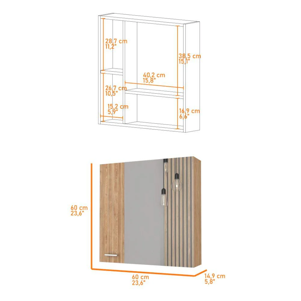 GABINETE DE BAÑO APOLIS, MIEL, CON PUERTA ESPEJO Y DOS ENTREPAÑOS PARA UBICAR MÚLTIPLES OBJETOS    X2 - Image 8