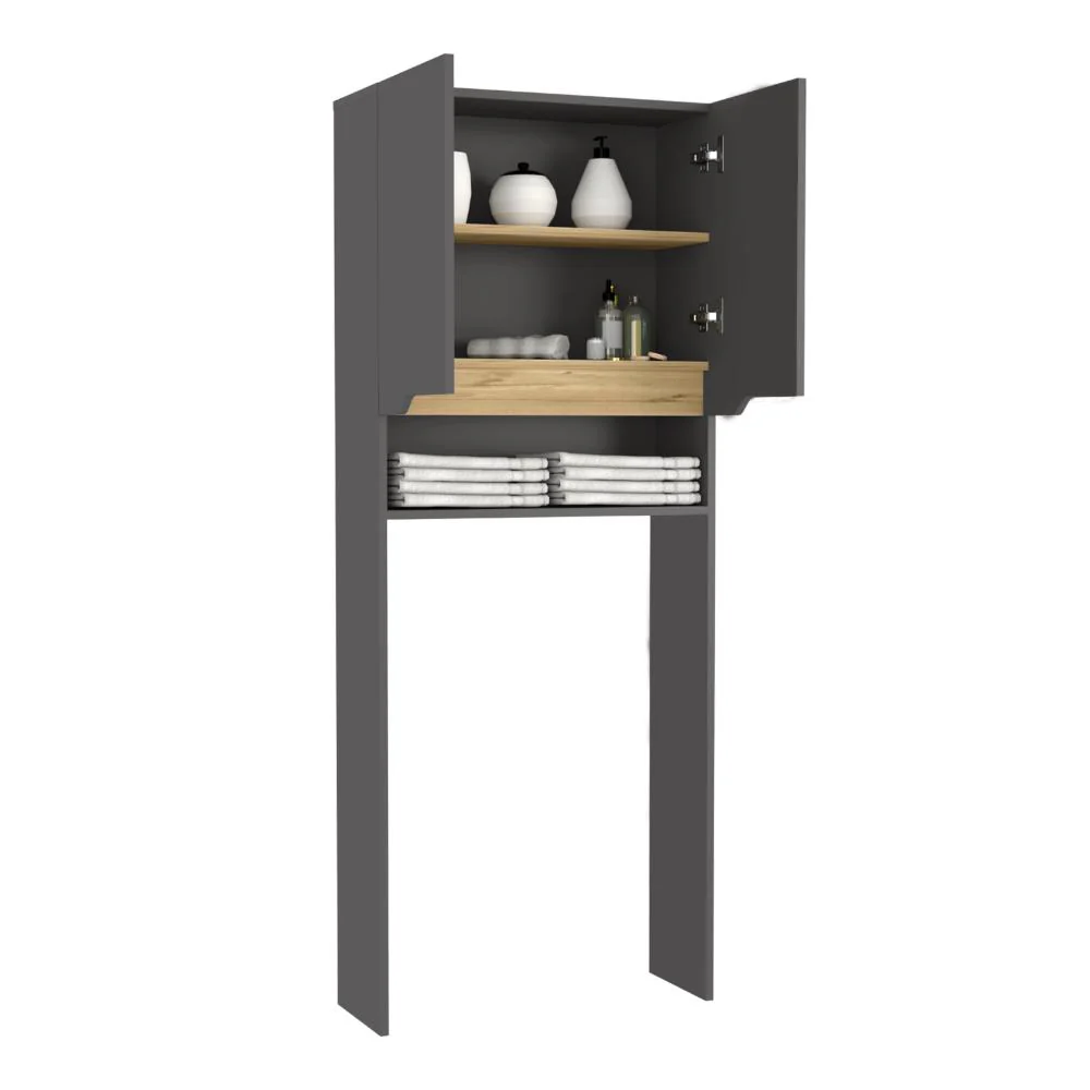 GABINETE DE BAÑO APOLIS PLATA OSCURO Y CAFÉ CLARO, CON PUERTAS CON APERTURA SIN MANIJAS Y DOS PUERTAS