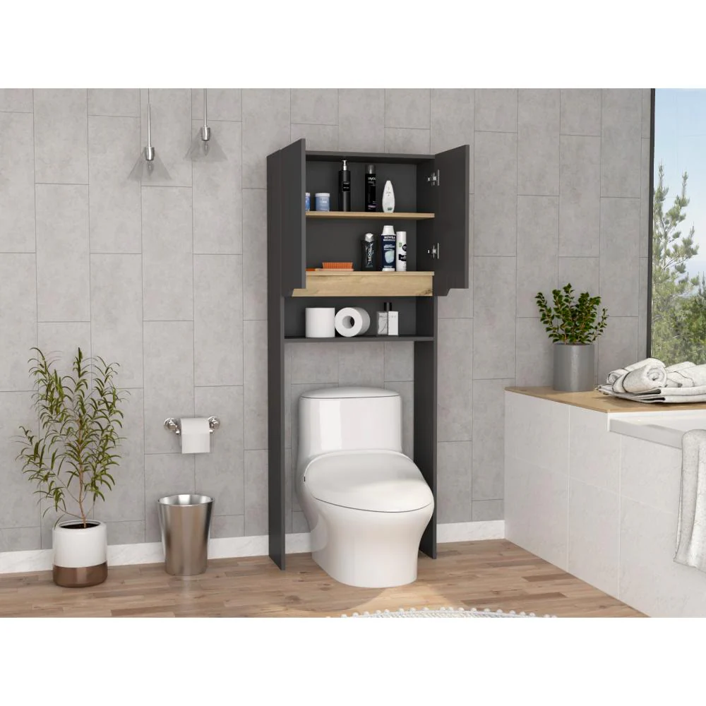 GABINETE DE BAÑO APOLIS PLATA OSCURO Y CAFÉ CLARO, CON PUERTAS CON APERTURA SIN MANIJAS Y DOS PUERTAS - Image 4