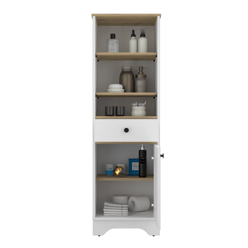 GABINETE DE BAÑO AQUA 2, BLANCO PERLA Y CAFÉ CLARO, CON VARIEDAD DE ENTREPAÑOS - Image 2