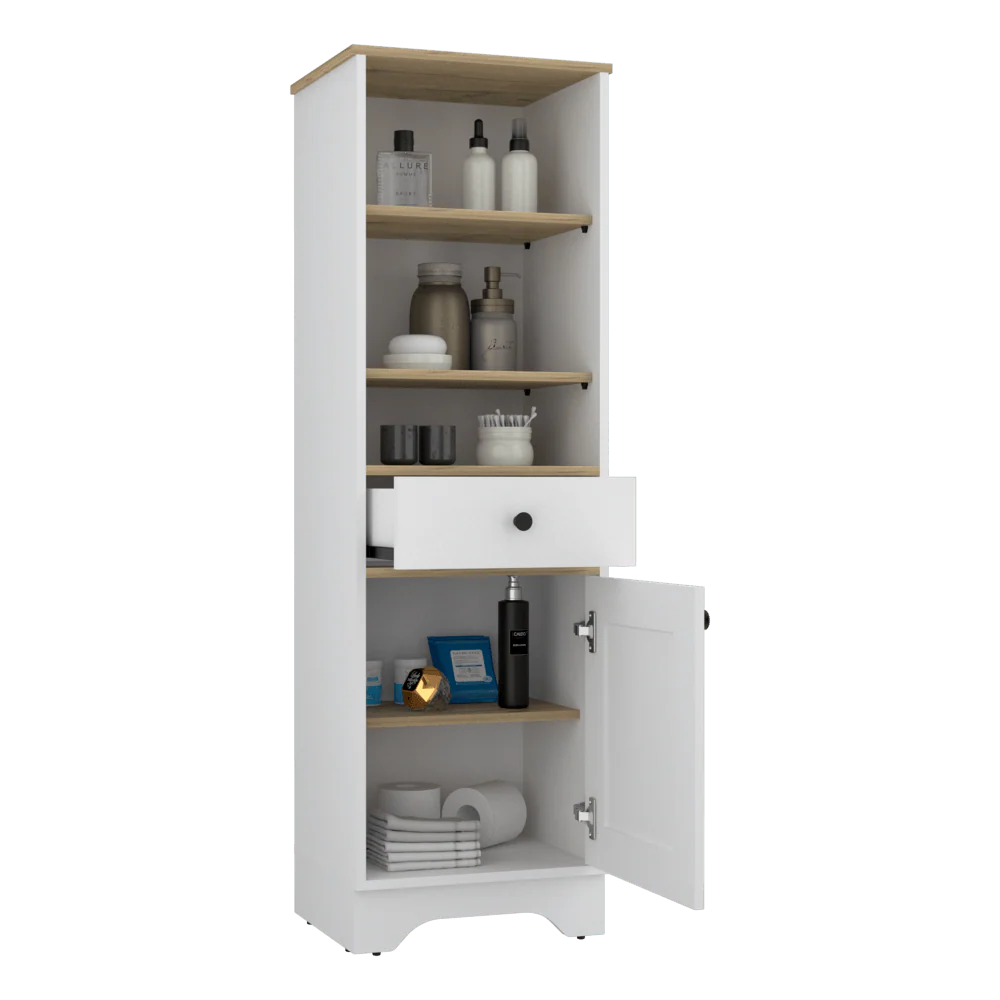 GABINETE DE BAÑO AQUA 2, BLANCO PERLA Y CAFÉ CLARO, CON VARIEDAD DE ENTREPAÑOS X2 - Image 2