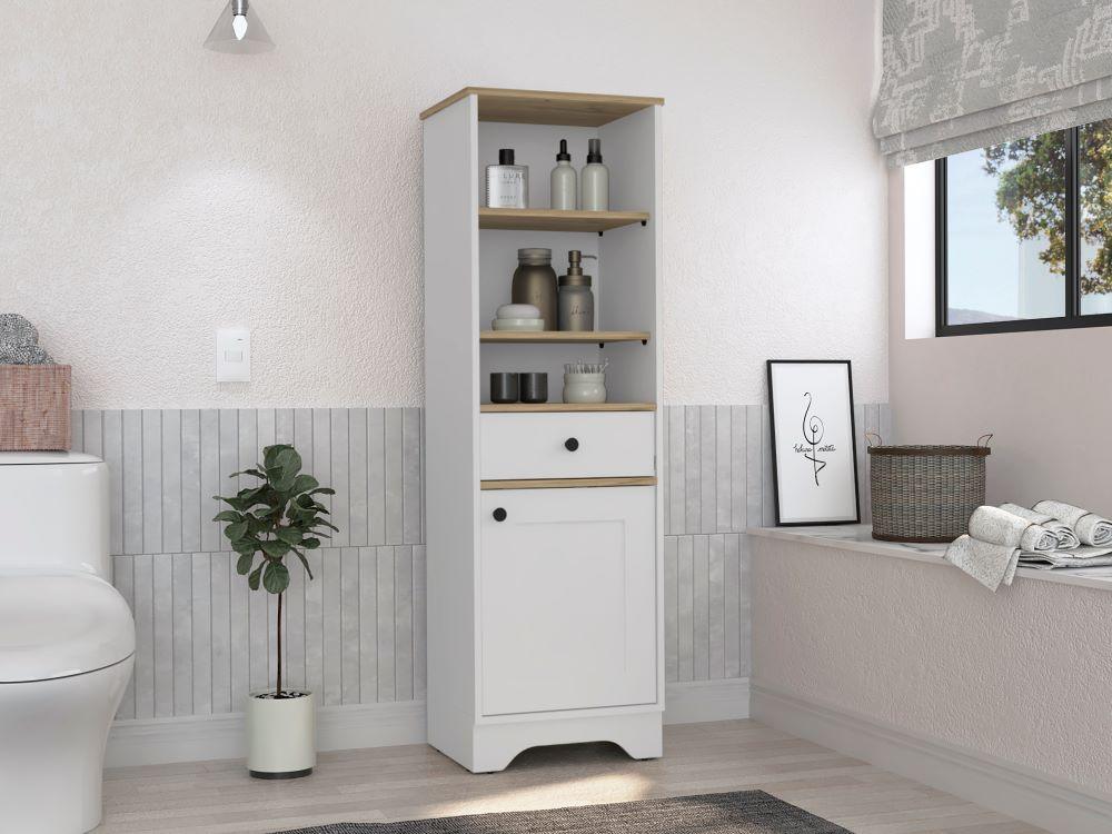 GABINETE DE BAÑO AQUA 2, BLANCO PERLA Y CAFÉ CLARO, CON VARIEDAD DE ENTREPAÑOS X2 - Image 4