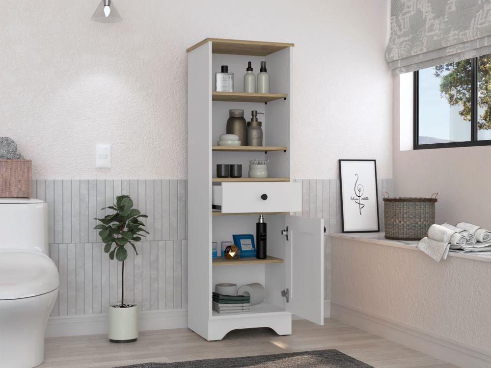 GABINETE DE BAÑO AQUA 2, BLANCO PERLA Y CAFÉ CLARO, CON VARIEDAD DE ENTREPAÑOS X2 - Image 5