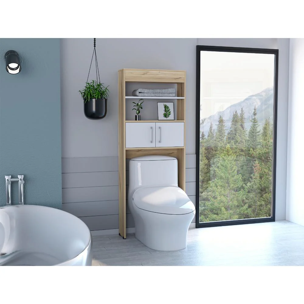 GABINETE DE BAÑO AQUA 5, BLANCO DUQUEZA Y CAFÉ CLARO, CON DOS PUERTAS PARA SU ALMACENAMIENTO
