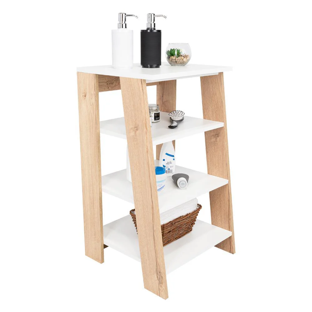 GABINETE DE BAÑO AQUA 3 PEQUEÑO, CAFÉ CLARO Y BLANCO, CON VARIEDAD DE ENTREPAÑOS