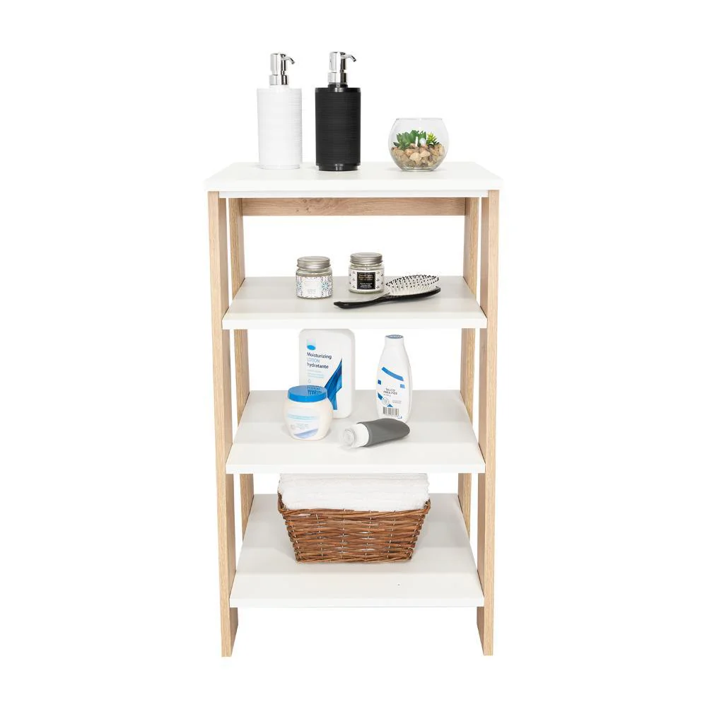GABINETE DE BAÑO AQUA 3 PEQUEÑO, CAFÉ CLARO Y BLANCO, CON VARIEDAD DE ENTREPAÑOS - Image 2