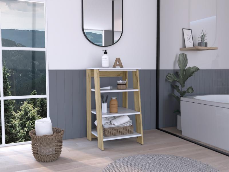 GABINETE DE BAÑO AQUA 3 PEQUEÑO, CAFÉ CLARO Y BLANCO, CON VARIEDAD DE ENTREPAÑOS - Image 3