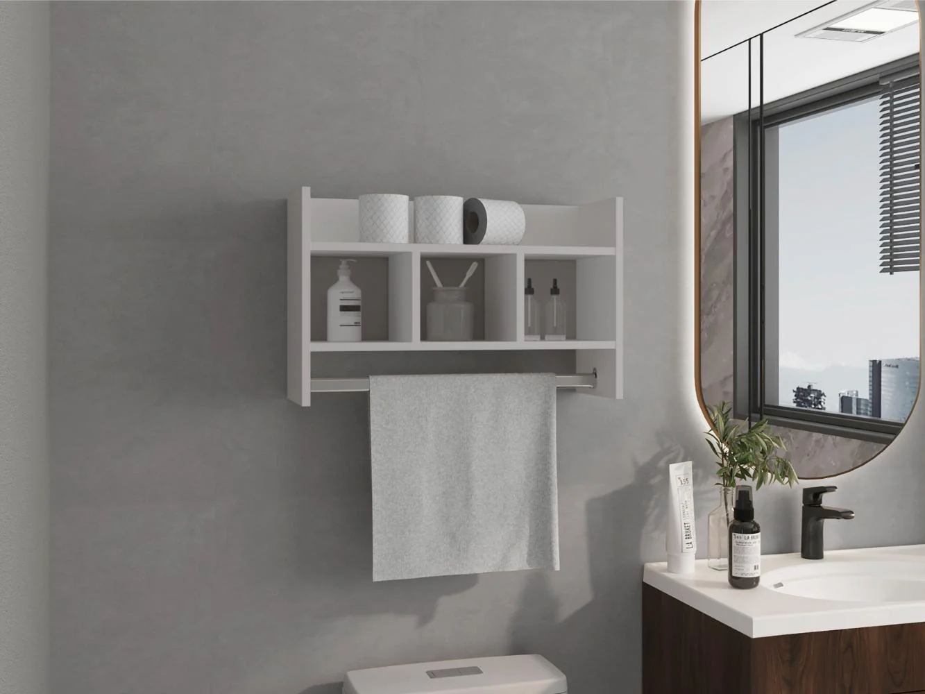 GABINETE DE BAÑO BEKI, KRONOS BLANCO, CON ESPACIO PARA UBICAR OBJETOS Y UN TUBO PARA COLGAR TOALLAS ZF - Image 3
