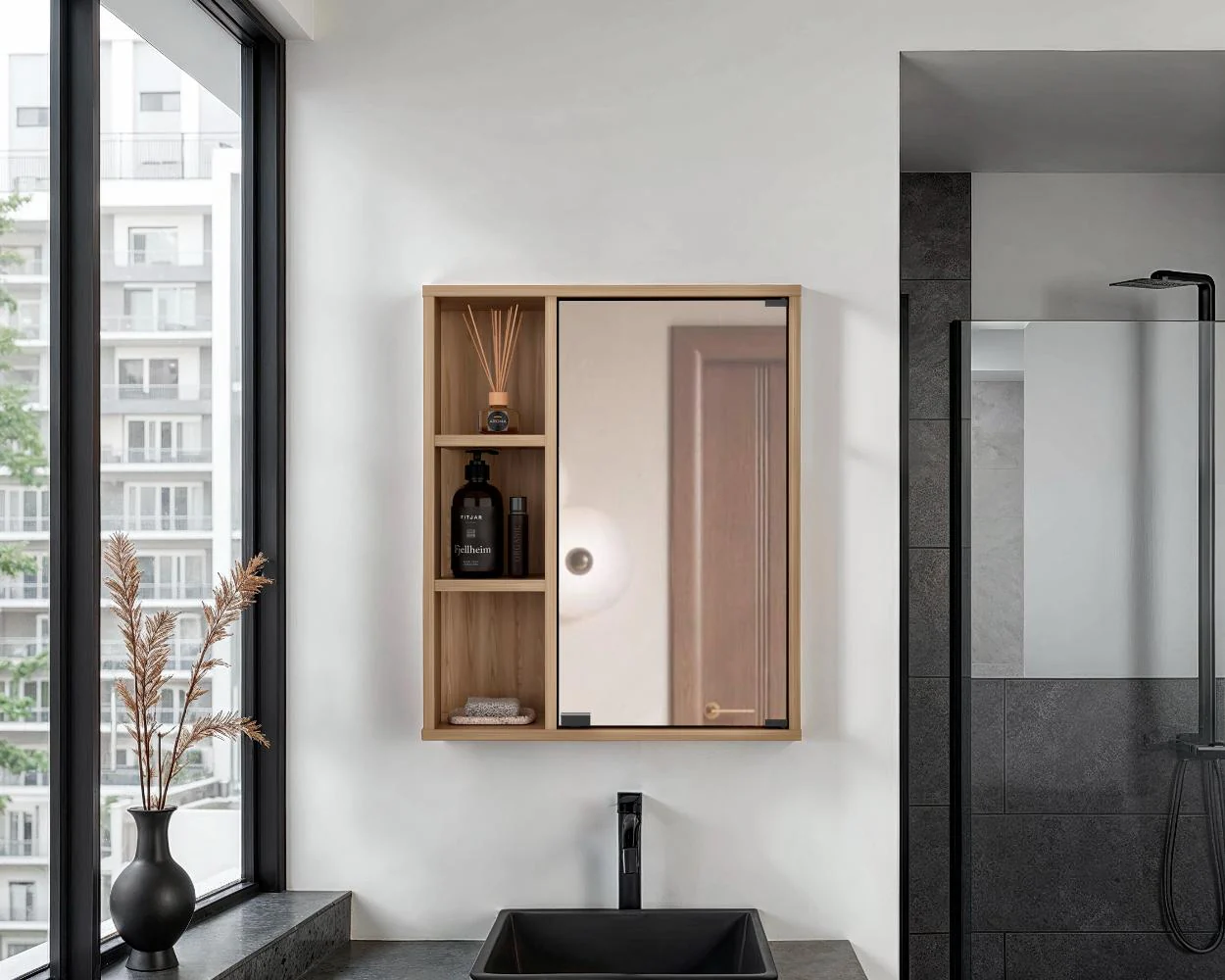 GABINETE DE BAÑO BERKEL, FRESNO EUROPEO, CON ESPECIO PARA GUARDAR OBJETOS DE ASEO PERSONAL - Image 4