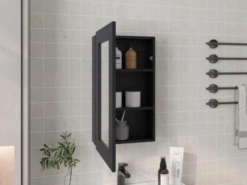 GABINETE DE BAÑO CARY, WENGUE, CON PUERTA ESPEJO Y TRES ENTREPAÑOS ZF