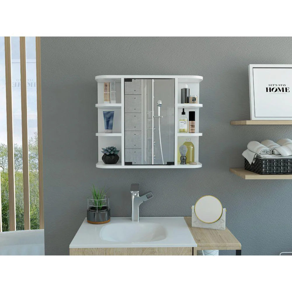 GABINETE DE BAÑO DELIO, BLANCO, CON UNA PUERTA DE ESPEJO ABATIBLEY SEIS ENTREPAÑOS    ZF