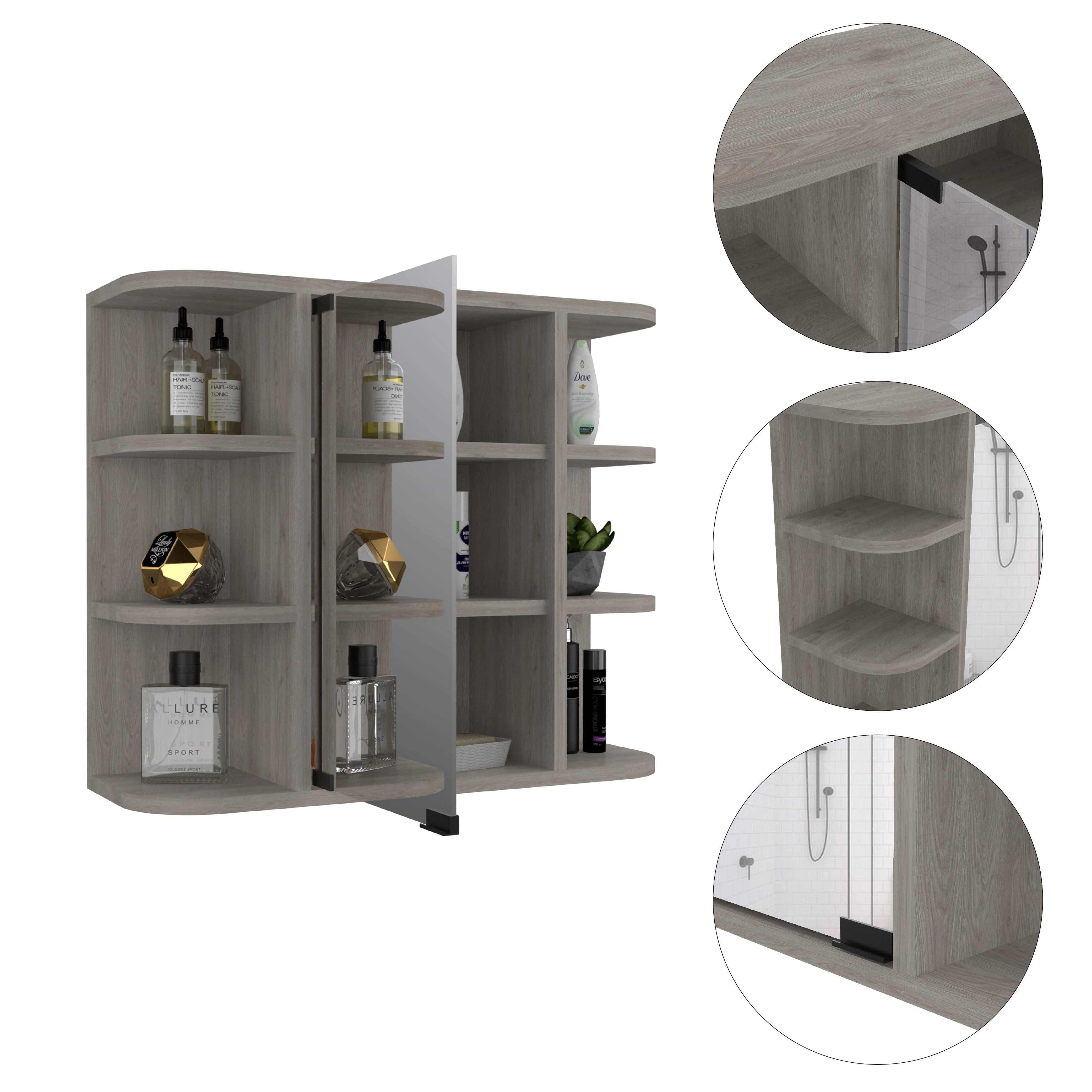 GABINETE DE BAÑO DELIO, HUMO, CON UNA PUERTA DE ESPEJO ABATIBLE Y SEIS ENTREPAÑOS ZF - Image 10