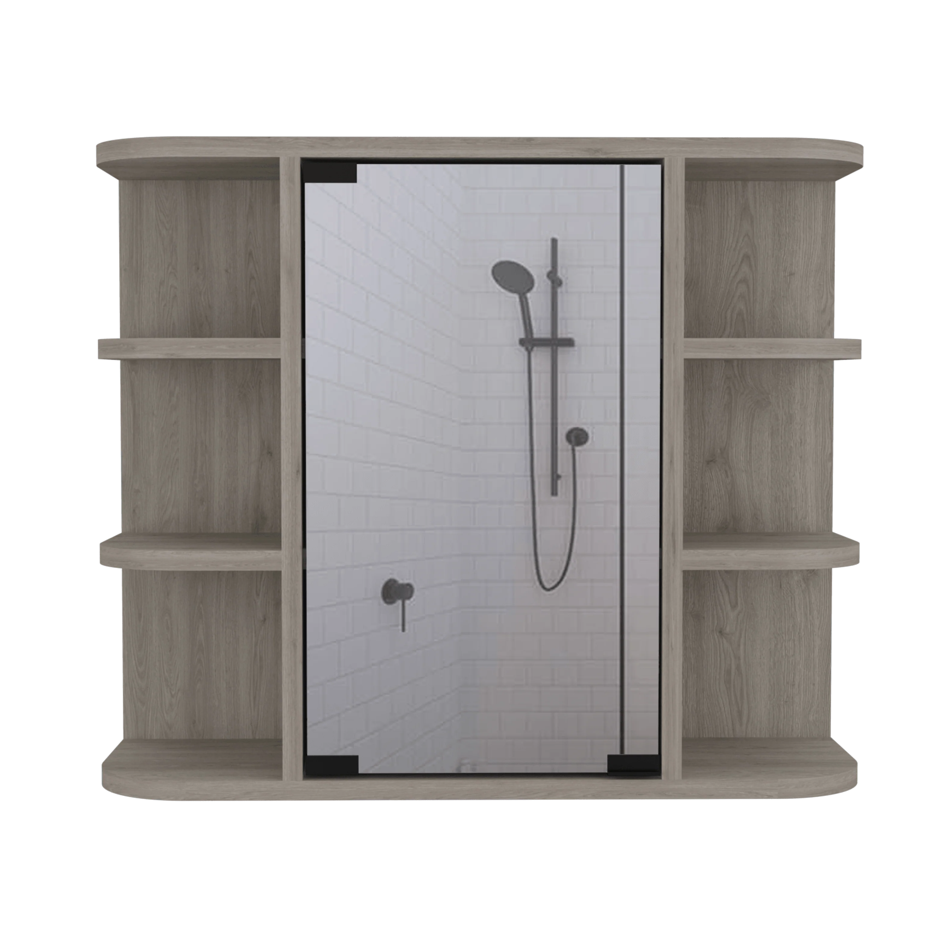 GABINETE DE BAÑO DELIO, HUMO, CON UNA PUERTA DE ESPEJO ABATIBLE Y SEIS ENTREPAÑOS ZF - Image 3