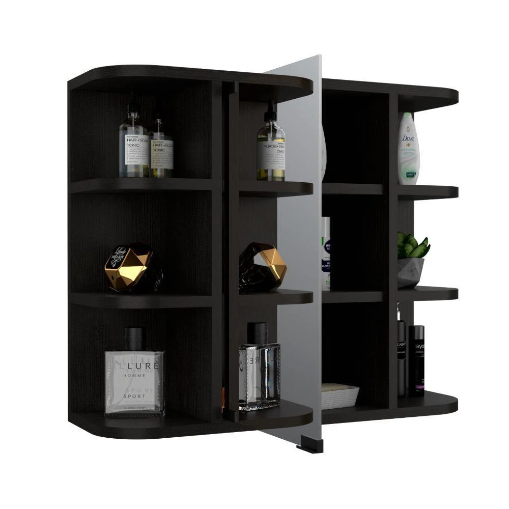 GABINETE DE BAÑO DELIO, WENGUE, CON UNA PUERTA DE ESPEJO ABATIBLE Y SEIS ENTREPAÑOS X2 - Image 2